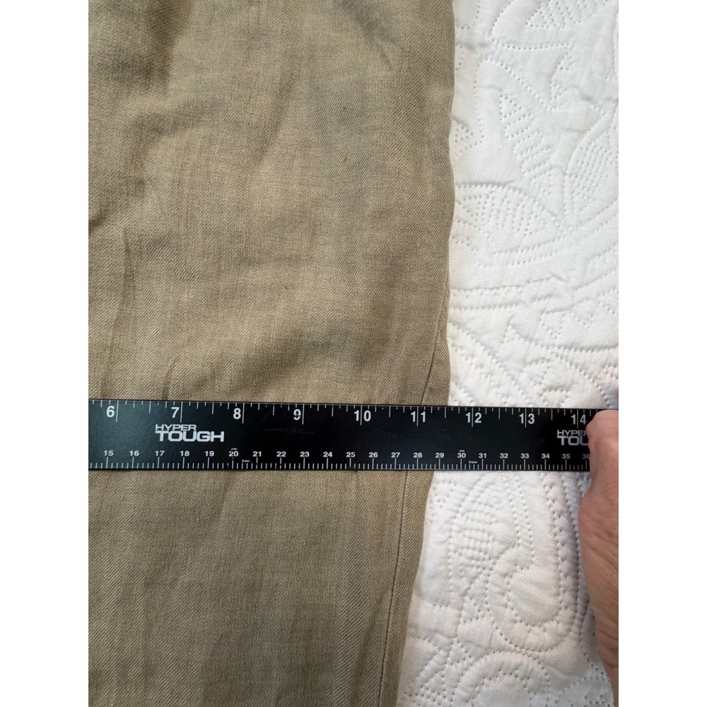 Linen Blend Paperbag Waist Drawstring Utility Pants Olive Green Khaki Relaxed - Picture 7 of 10